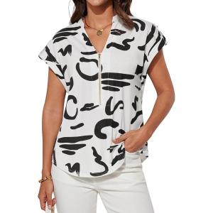 imageGRACE KARIN Womens Casual Short Sleeve Tops V Neck Floral Shirts Blouses Dressy Summer Clothes Outfits for 2025White