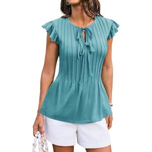 imageGRACE KARIN Womens Ruffle Cap Sleeve Tunics Summer Tie Front Dressy Casual Blouse Elegant Work Tops for Women 2025Green