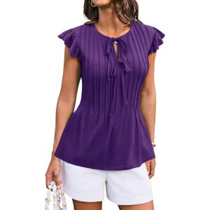 imageGRACE KARIN Womens Ruffle Cap Sleeve Tunics Summer Tie Front Dressy Casual Blouse Elegant Work Tops for Women 2025Purple