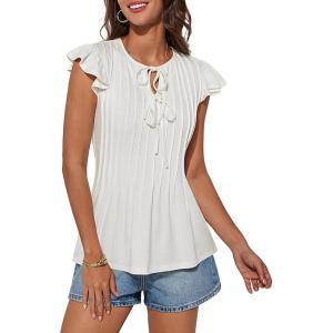 imageGRACE KARIN Womens Ruffle Cap Sleeve Tunics Summer Tie Front Dressy Casual Blouse Elegant Work Tops for Women 2025White