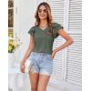 imageGRACE KARIN Womens 2025 T Shirts Casual Ruffle Short Sleeve Tops Cute Eyelet Summer Spring ShirtsGrey Green