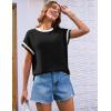 imageGRACE KARIN Womens Cap SleeveTops Trendy Summer Casual Blouses Color Block Basic Textured T ShirtsBlack