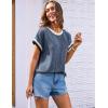 imageGRACE KARIN Womens Cap SleeveTops Trendy Summer Casual Blouses Color Block Basic Textured T ShirtsBlue