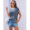 imageGRACE KARIN Womens Cap SleeveTops Trendy Summer Casual Blouses Color Block Basic Textured T ShirtsBlue