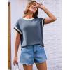 imageGRACE KARIN Womens Cap SleeveTops Trendy Summer Casual Blouses Color Block Basic Textured T ShirtsBlue