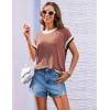 imageGRACE KARIN Womens Cap SleeveTops Trendy Summer Casual Blouses Color Block Basic Textured T ShirtsRed Bean Paste