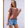 imageGRACE KARIN Womens Cap SleeveTops Trendy Summer Casual Blouses Color Block Basic Textured T ShirtsRed Bean Paste