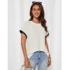 imageGRACE KARIN Womens Cap SleeveTops Trendy Summer Casual Blouses Color Block Basic Textured T ShirtsWhite