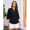 imageGRACE KARIN Womens Dressy Casual Tops 34 Sleeve Business Work Blouses Hollow Out Eyelet Embroidery Button Down ShirtsBlack