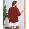 imageGRACE KARIN Womens Dressy Casual Tops 34 Sleeve Business Work Blouses Hollow Out Eyelet Embroidery Button Down ShirtsDark Red