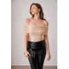 imageGRACE KARIN Womens Off Shoulder Sequin Tops Sexy Sparkly Shirts Slim Ruched Glitter Shimmer Blouse PartyRose Gold