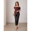 imageGRACE KARIN Womens Off Shoulder Sequin Tops Sexy Sparkly Shirts Slim Ruched Glitter Shimmer Blouse PartyWine Red