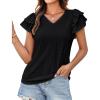 imageGRACE KARIN Womens 2025 T Shirts Casual Ruffle Short Sleeve Tops Cute Eyelet Summer Spring ShirtsBlack