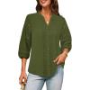 imageGRACE KARIN Womens Dressy Casual Tops 34 Sleeve Business Work Blouses Hollow Out Eyelet Embroidery Button Down ShirtsGreen