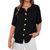 imageGRACE KARIN Womens Dressy Tops V Neck Button Down Open Front Short Sleeve Tshirts Business Casual Basic Tee Loose FitBlack