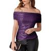 imageGRACE KARIN Womens Off Shoulder Sequin Tops Sexy Sparkly Shirts Slim Ruched Glitter Shimmer Blouse PartyPurple