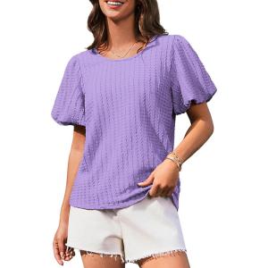 imageGRACE KARIN Womens Puff Sleeve Tops Summer Spring Crewneck Work Shirts Casual Blouse Fashion Outfits Basic Clothes 2025Purple