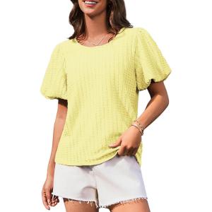 imageGRACE KARIN Womens Puff Sleeve Tops Summer Spring Crewneck Work Shirts Casual Blouse Fashion Outfits Basic Clothes 2025Yellow