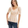 imageGRACE KARIN 2025 Womens Tops Elegant Peplum Top Wrap V Neck Puff Short Sleeve Summer Tops BlouseApricot