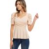 imageGRACE KARIN 2025 Womens Tops Elegant Peplum Top Wrap V Neck Puff Short Sleeve Summer Tops BlouseApricot