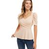 imageGRACE KARIN 2025 Womens Tops Elegant Peplum Top Wrap V Neck Puff Short Sleeve Summer Tops BlouseApricot