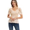 imageGRACE KARIN 2025 Womens Tops Elegant Peplum Top Wrap V Neck Puff Short Sleeve Summer Tops BlouseApricot