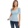 imageGRACE KARIN 2025 Womens Tops Elegant Peplum Top Wrap V Neck Puff Short Sleeve Summer Tops BlouseBlue