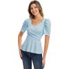 imageGRACE KARIN 2025 Womens Tops Elegant Peplum Top Wrap V Neck Puff Short Sleeve Summer Tops BlouseBlue