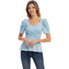 imageGRACE KARIN 2025 Womens Tops Elegant Peplum Top Wrap V Neck Puff Short Sleeve Summer Tops BlouseBlue