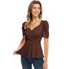 imageGRACE KARIN 2025 Womens Tops Elegant Peplum Top Wrap V Neck Puff Short Sleeve Summer Tops BlouseDark Brown