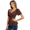 imageGRACE KARIN 2025 Womens Tops Elegant Peplum Top Wrap V Neck Puff Short Sleeve Summer Tops BlouseDark Brown