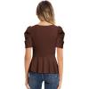 imageGRACE KARIN 2025 Womens Tops Elegant Peplum Top Wrap V Neck Puff Short Sleeve Summer Tops BlouseDark Brown