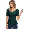 imageGRACE KARIN 2025 Womens Tops Elegant Peplum Top Wrap V Neck Puff Short Sleeve Summer Tops BlouseDark Green