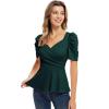 imageGRACE KARIN 2025 Womens Tops Elegant Peplum Top Wrap V Neck Puff Short Sleeve Summer Tops BlouseDark Green