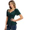 imageGRACE KARIN 2025 Womens Tops Elegant Peplum Top Wrap V Neck Puff Short Sleeve Summer Tops BlouseDark Green