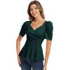 imageGRACE KARIN 2025 Womens Tops Elegant Peplum Top Wrap V Neck Puff Short Sleeve Summer Tops BlouseDark Green