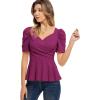 imageGRACE KARIN 2025 Womens Tops Elegant Peplum Top Wrap V Neck Puff Short Sleeve Summer Tops BlouseDark Purple