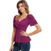 imageGRACE KARIN 2025 Womens Tops Elegant Peplum Top Wrap V Neck Puff Short Sleeve Summer Tops BlouseDark Purple