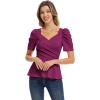 imageGRACE KARIN 2025 Womens Tops Elegant Peplum Top Wrap V Neck Puff Short Sleeve Summer Tops BlouseDark Purple