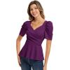 imageGRACE KARIN 2025 Womens Tops Elegant Peplum Top Wrap V Neck Puff Short Sleeve Summer Tops BlouseDeep Purple