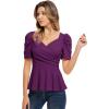 imageGRACE KARIN 2025 Womens Tops Elegant Peplum Top Wrap V Neck Puff Short Sleeve Summer Tops BlouseDeep Purple