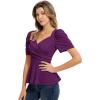 imageGRACE KARIN 2025 Womens Tops Elegant Peplum Top Wrap V Neck Puff Short Sleeve Summer Tops BlouseDeep Purple