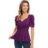 imageGRACE KARIN 2025 Womens Tops Elegant Peplum Top Wrap V Neck Puff Short Sleeve Summer Tops BlouseDeep Purple