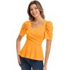 imageGRACE KARIN 2025 Womens Tops Elegant Peplum Top Wrap V Neck Puff Short Sleeve Summer Tops BlouseGinger Yellow