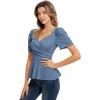 imageGRACE KARIN 2025 Womens Tops Elegant Peplum Top Wrap V Neck Puff Short Sleeve Summer Tops BlouseGrey Blue