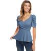 imageGRACE KARIN 2025 Womens Tops Elegant Peplum Top Wrap V Neck Puff Short Sleeve Summer Tops BlouseGrey Blue