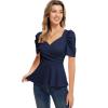 imageGRACE KARIN 2025 Womens Tops Elegant Peplum Top Wrap V Neck Puff Short Sleeve Summer Tops BlouseNavy Blue