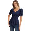 imageGRACE KARIN 2025 Womens Tops Elegant Peplum Top Wrap V Neck Puff Short Sleeve Summer Tops BlouseNavy Blue