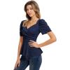 imageGRACE KARIN 2025 Womens Tops Elegant Peplum Top Wrap V Neck Puff Short Sleeve Summer Tops BlouseNavy Blue