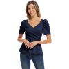 imageGRACE KARIN 2025 Womens Tops Elegant Peplum Top Wrap V Neck Puff Short Sleeve Summer Tops BlouseNavy Blue